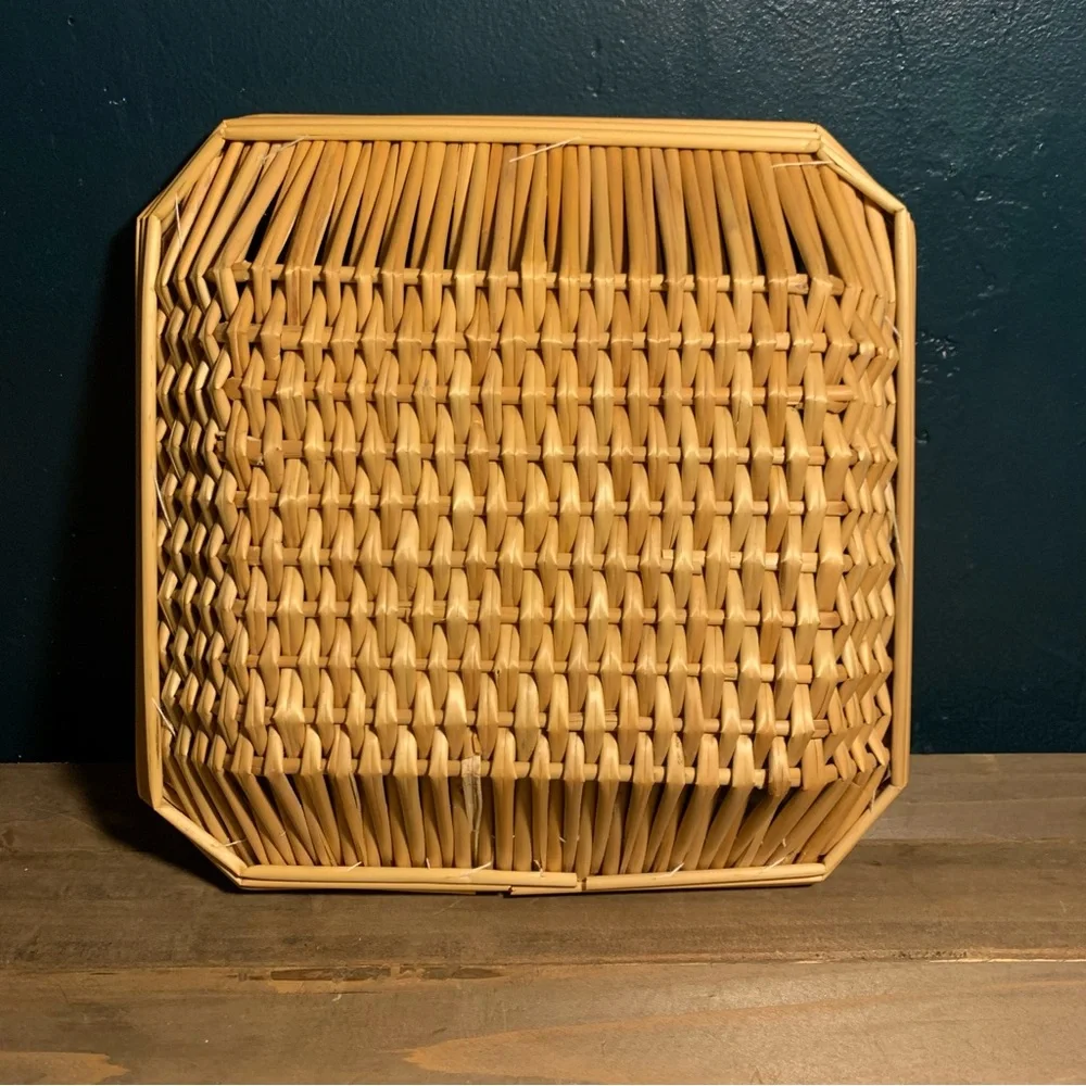 Set 3 Vintage Square Basket Trays Table  Wall Hanging Bread Woven Sewn Wicker